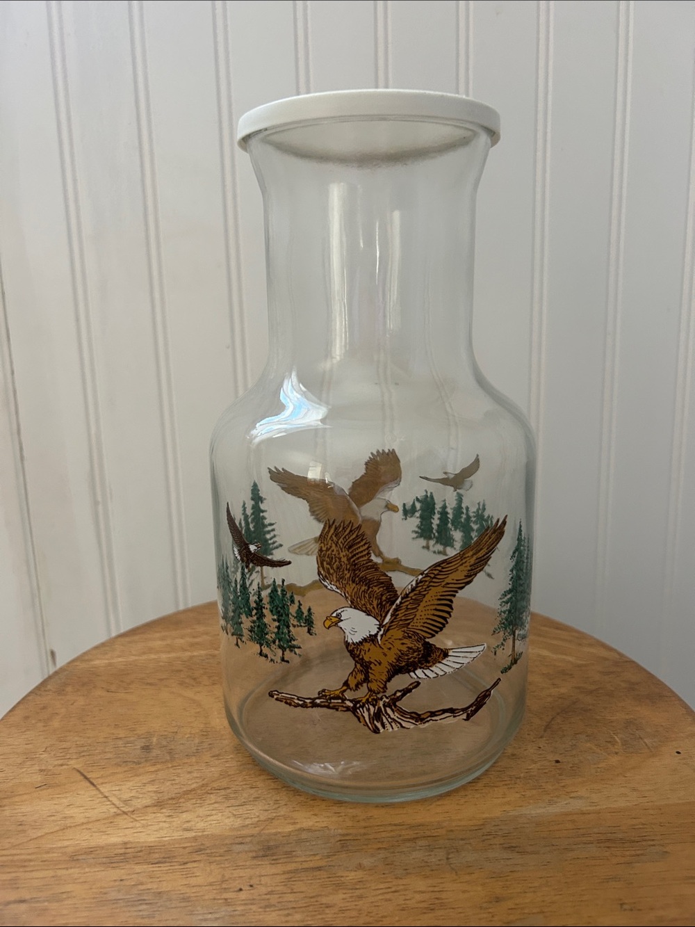 Vintage Eagle woodsy glass juice jar with lid